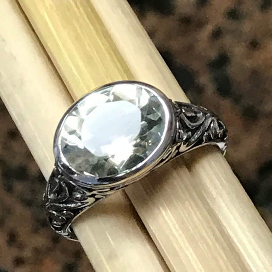 Natural 2.5ct Green Amethyst 925 Solid Sterling Silver Ring Size 7, 8, 9, 10 - Natural Rocks by Kala