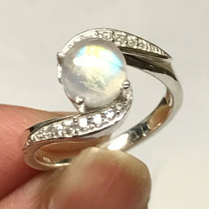 Natural Rainbow Moonstone 925 Solid Sterling Silver Engagement Ring Size 6, 7, 8, 9 - Natural Rocks by Kala