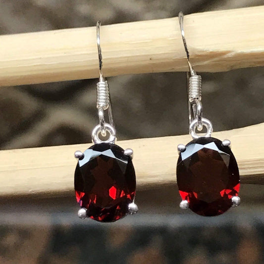 Genuine 2.5ct Pyrope Garnet 925 Solid Sterling Silver Earrings 22mm - Natural Rocks by Kala