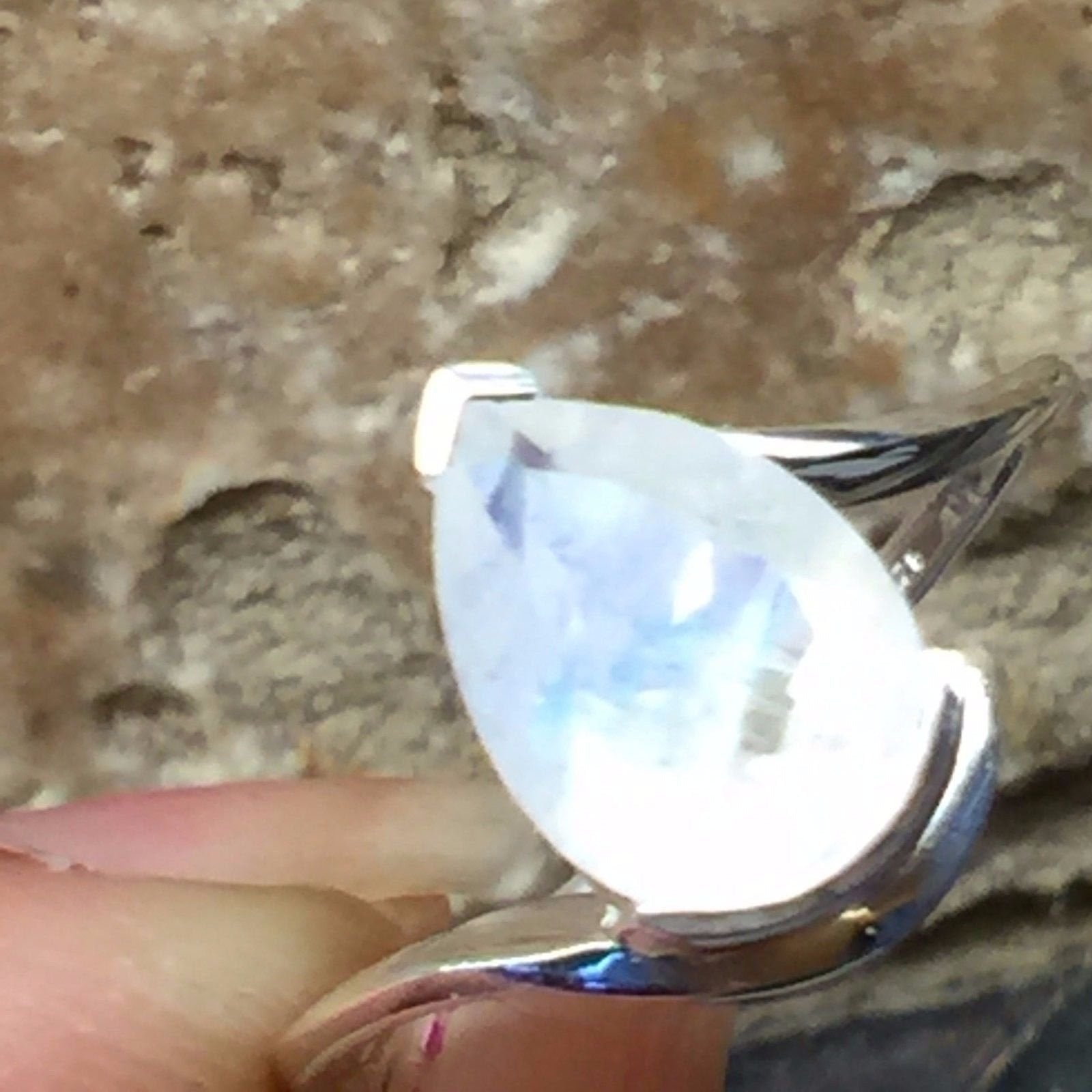 Genuine Rainbow Moonstone 925 Solid Sterling Silver Ring Size 5, 6, 7, 8, 9 - Natural Rocks by Kala