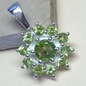 Genuine 6ct Peridot 925 Solid Sterling Silver Flower Pendant 24mm - Natural Rocks by Kala