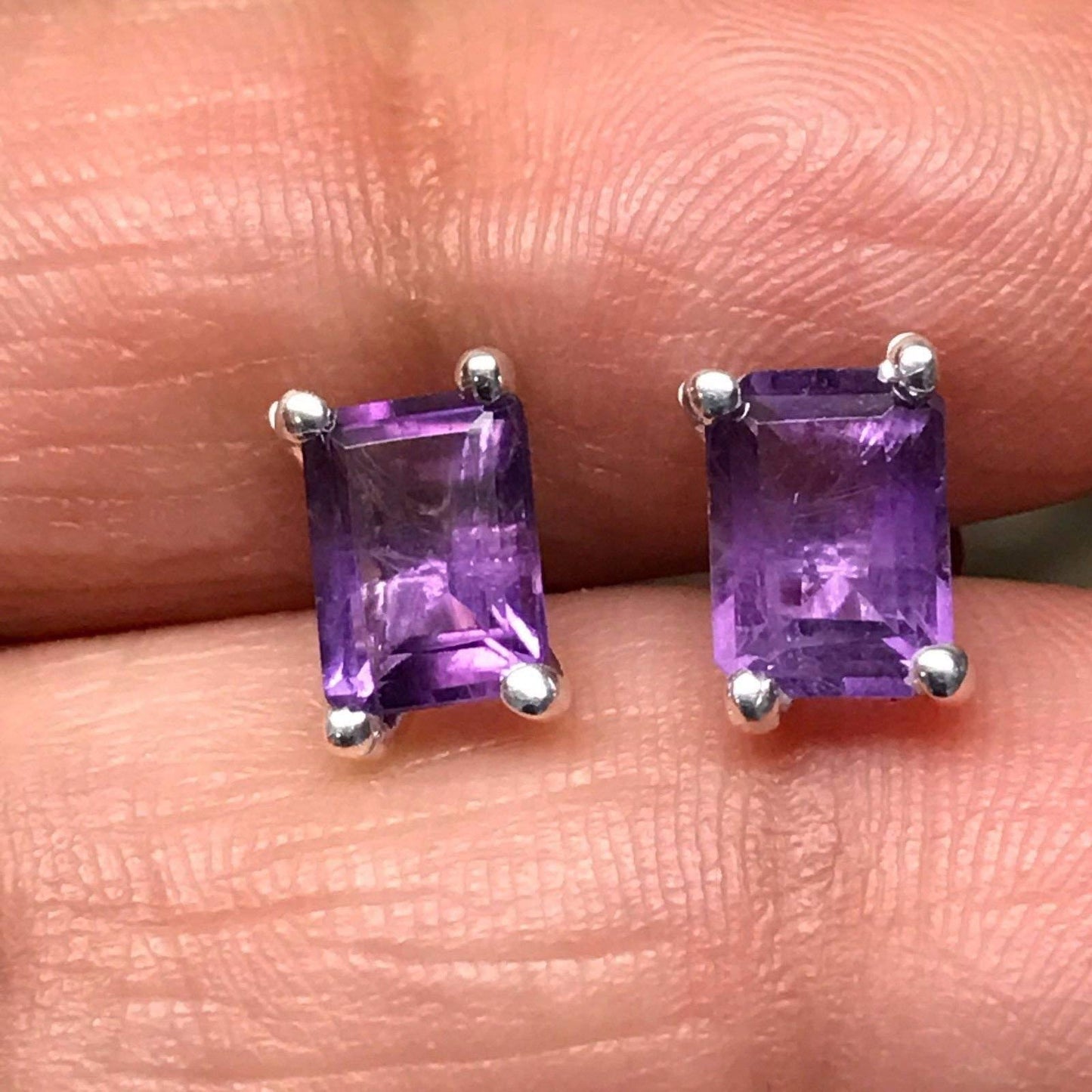 Natural 1.5ct Purple Amethyst 925 Solid Sterling Silver Earrings 7mm - Natural Rocks by Kala