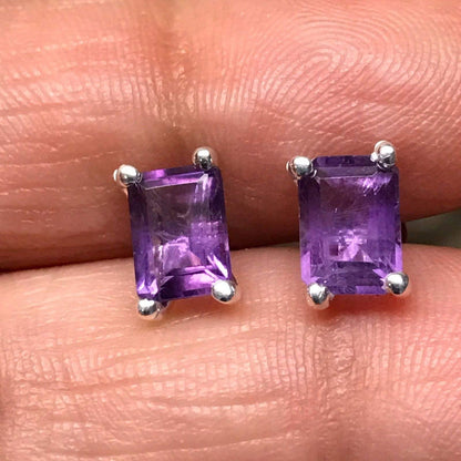 Natural 1.5ct Purple Amethyst 925 Solid Sterling Silver Earrings 7mm - Natural Rocks by Kala