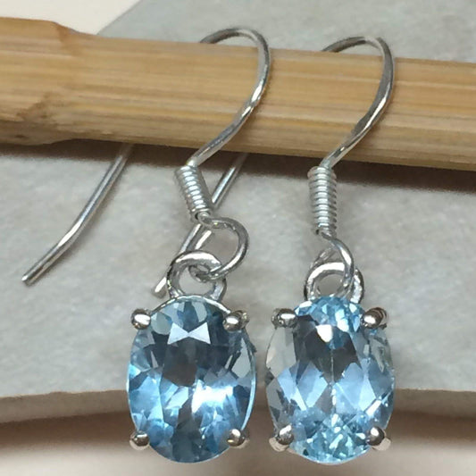 Natural 3.5ct Blue Topaz 925 Sterling Silver Earrings 25mm - Natural Rocks by Kala