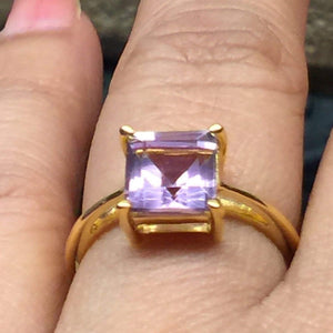 Natural 1.5ct Purple Amethyst 14K Yellow Gold Vermeil Sterling Silver Ring Size 6, 7 - Natural Rocks by Kala
