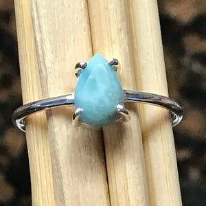 Natural Dominican Larimar 925 Solid Sterling Silver Engagement Ring Size 6, 8 - Natural Rocks by Kala