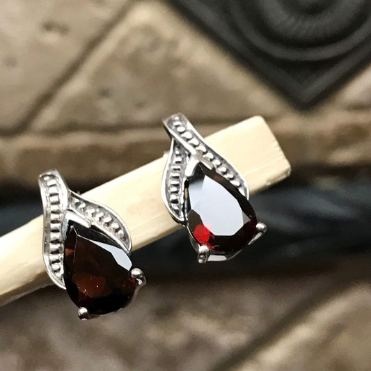 Natual 2.5ct Pyrope Garnet 925 Solid Sterling Silver Earrings 17mm - Natural Rocks by Kala