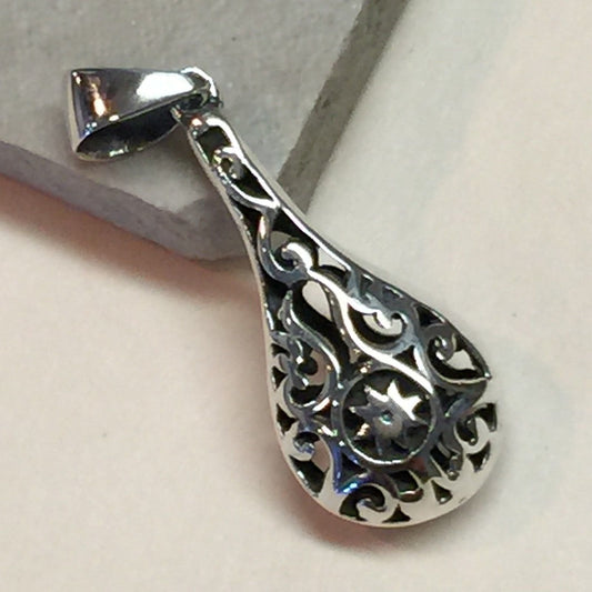 Designer 925 Solid Sterling Silver Filigree Pendant 30mm - Natural Rocks by Kala