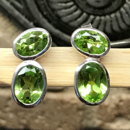Genuine 2ct Green Peridot 925 Solid Sterling Silver Earrings 12mm - Natural Rocks by Kala