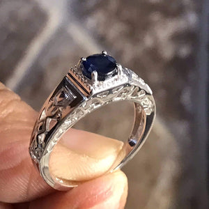 Natural Blue Sapphire 925 Solid Sterling Silver Engagement Ring Size 6, 7