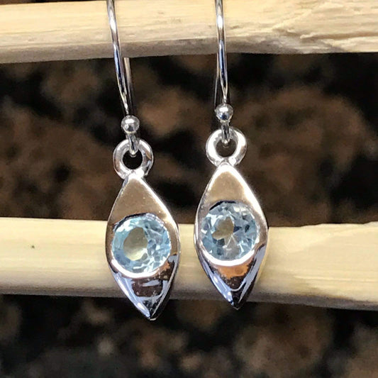 Natural 1ct Blue Topaz 925 Sterling Silver Earrings 25mm - Natural Rocks by Kala