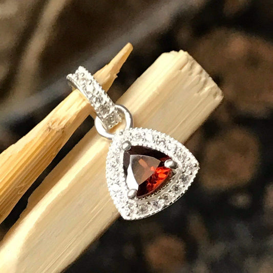 Natural 1ct Fire Garnet 925 Solid Sterling Silver Pendant 15mm - Natural Rocks by Kala