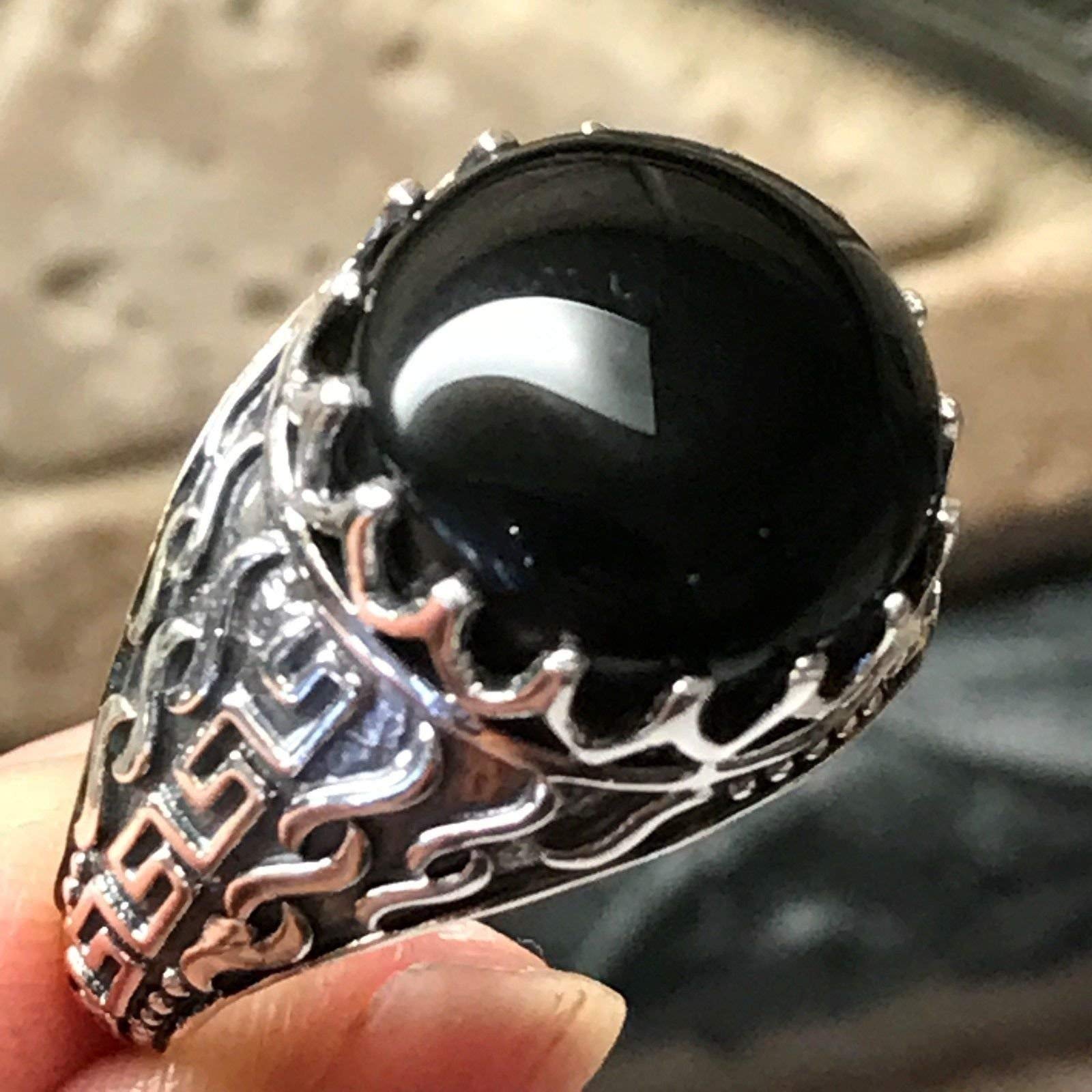 Natural Black Onyx 925 Solid Sterling Silver Men's Ring Size 10, 11, 12 - Natural Rocks by Kala