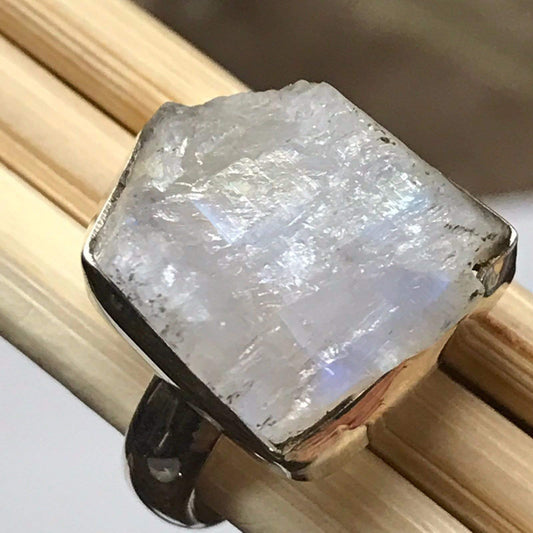 Natural Rainbow Moonstone 925 Solid Sterling Silver Ring Size 6.5 - Natural Rocks by Kala