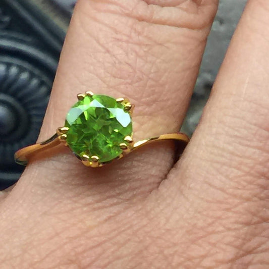 Natural 1.5ct Green Peridot 14K Yellow Gold Vermeil Over Silver Engagement Ring Size 5, 6, 7, 8, 9 - Natural Rocks by Kala