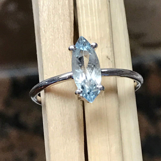 Natural 1ct Aquamarine 925 Solid Sterling Silver Ring Size 7, 7.25, 8, 9 - Natural Rocks by Kala
