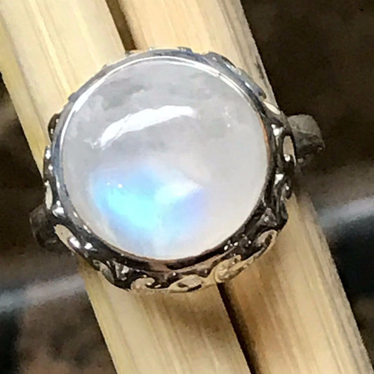 Natural Rainbow Moonstone 925 Solid Sterling Silver Ring Size 5.75, 7.75 - Natural Rocks by Kala
