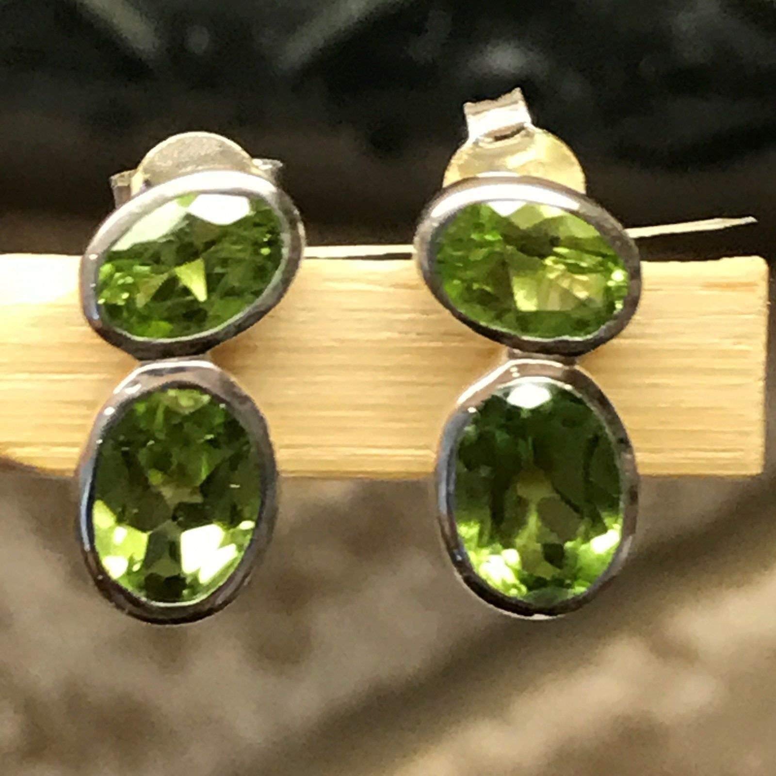 Genuine 2ct Green Peridot 925 Solid Sterling Silver Earrings 12mm - Natural Rocks by Kala