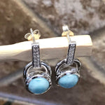 Natural Dominican Larimar 925 Solid Sterling Silver Earrings 22mm - Natural Rocks by Kala