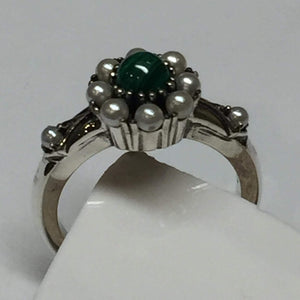 Natural Green Malachite, Pearl 925 Solid Sterling Sterling Silver Engagement Ring Size 6, 8 - Natural Rocks by Kala