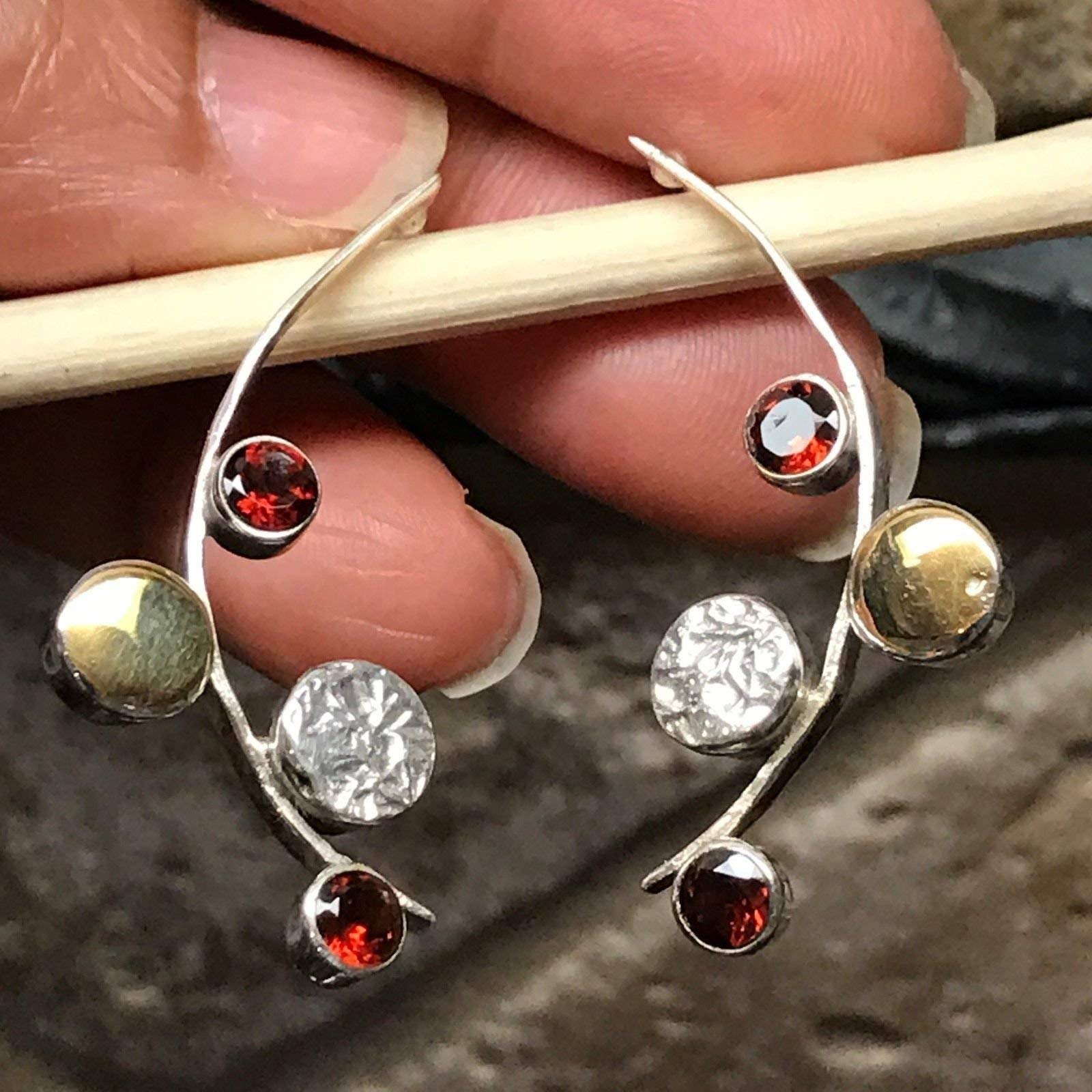 Natural 2ct Fire Garnet 925 Solid Sterling Silver Earrings 39mm - Natural Rocks by Kala