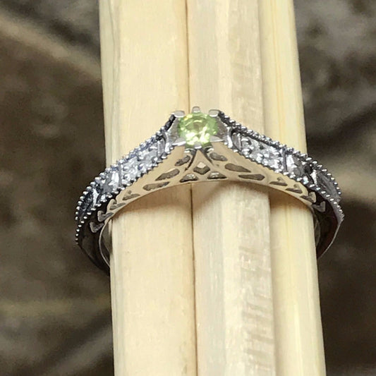 Genuine Green Peridot 925 Solid Sterling Silver Engagement Ring Size 6, 8, 9 - Natural Rocks by Kala