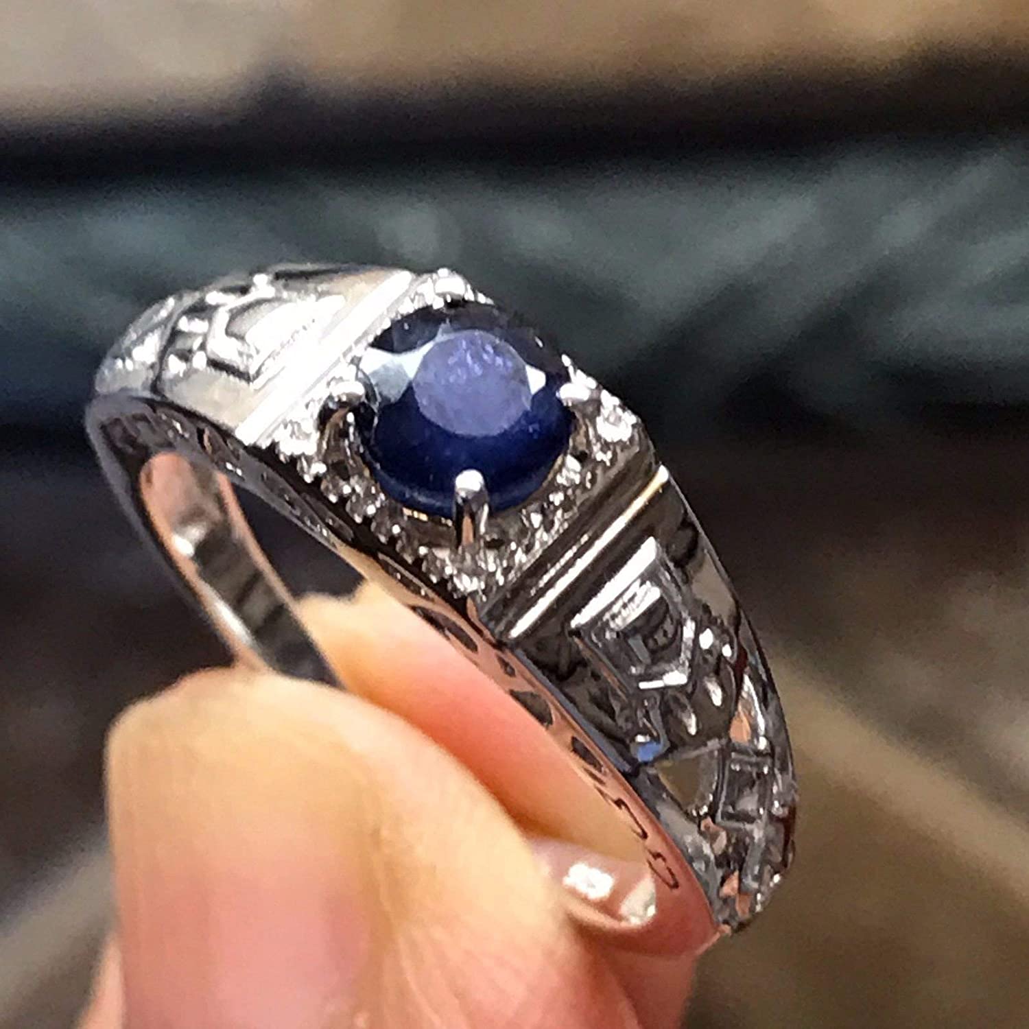 Natural Blue Sapphire 925 Solid Sterling Silver Engagement Ring Size 6, 7