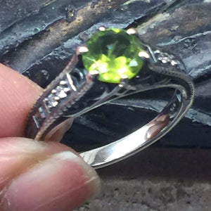 Genuine 1ct Green Peridot 925 Solid Sterling Silver Engagement Ring Size 7, 8 - Natural Rocks by Kala