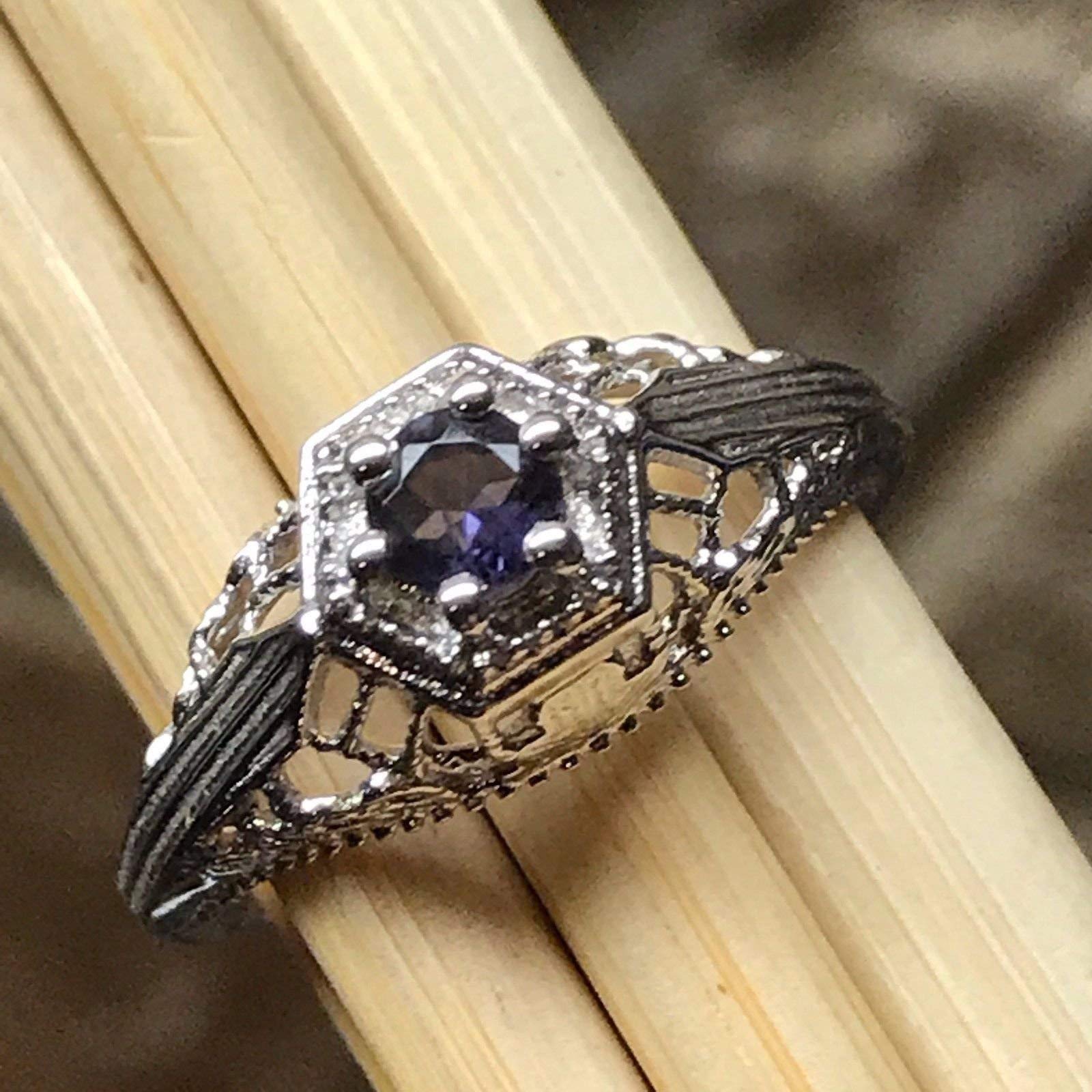 Natural Iolite Water Sapphire 925 Solid Sterling Silver Filigree Ring Size 6, 7, 8, 9 - Natural Rocks by Kala