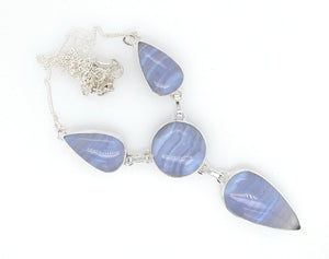 Natural Blue Lace Agate 925 Sterling Silver Necklace 17 1/2" - Natural Rocks by Kala