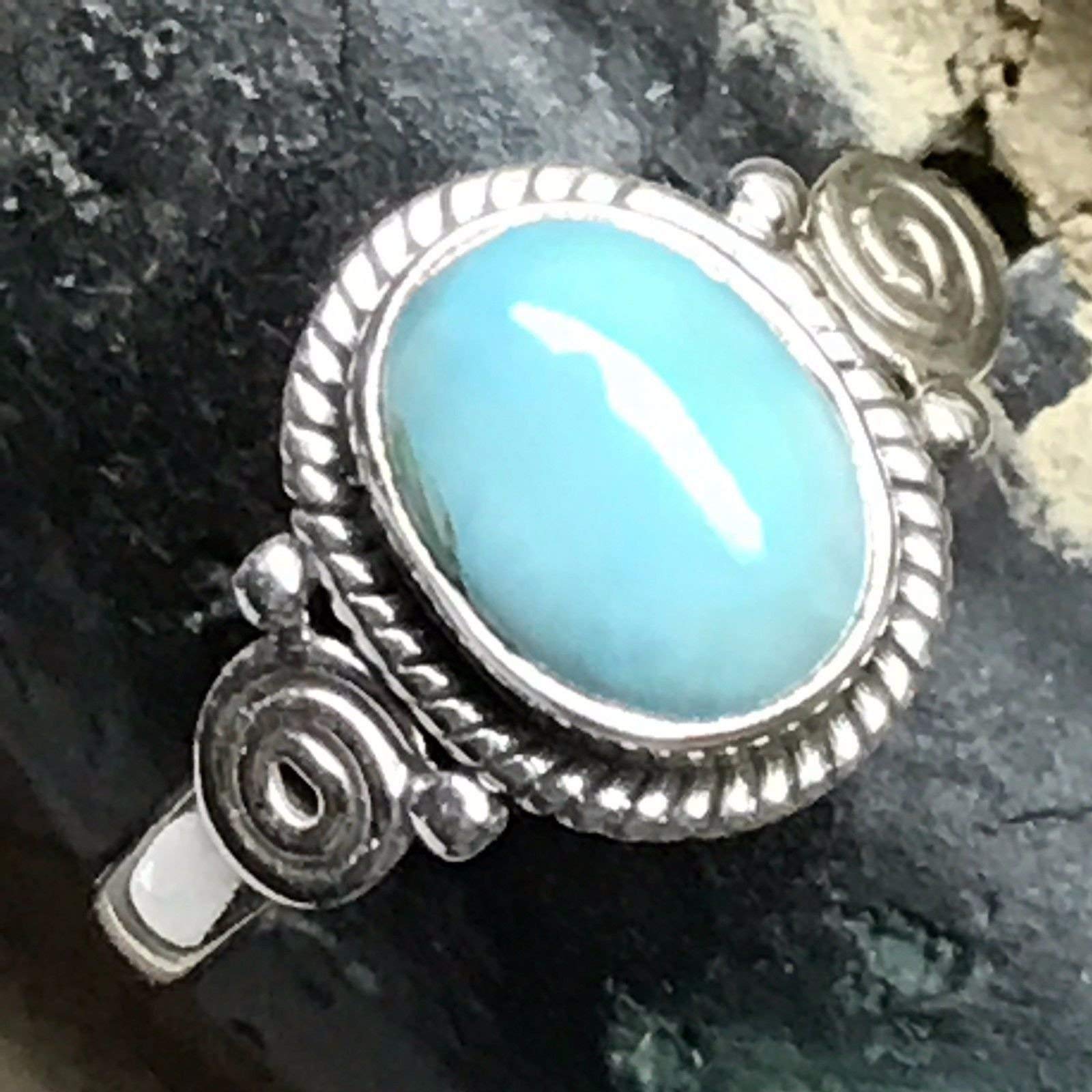 Genuine Dominican Larimar 925 Sterling Silver Engagement Ring Size 7, 9 - Natural Rocks by Kala