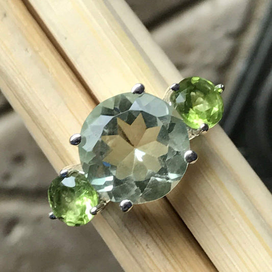 Natural 4ct Green Peridot, Green Amethyst 925 Solid Sterling Silver Ring Size 7, 8 - Natural Rocks by Kala