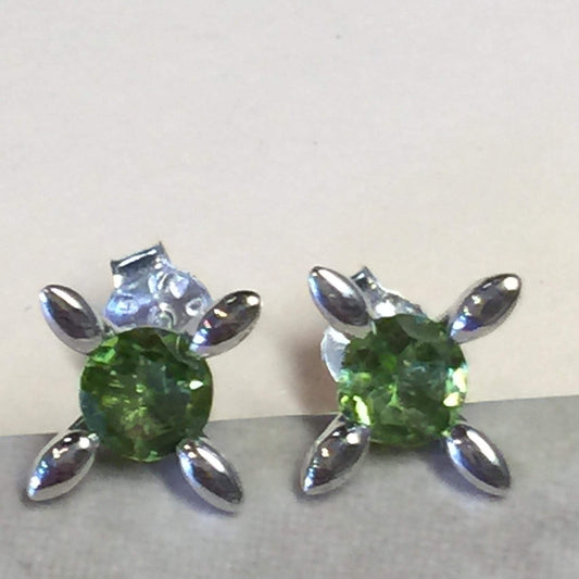 Natural 2ct Apple Green Peridot 925 Solid Sterling Silver Stud Earrings 9mm - Natural Rocks by Kala