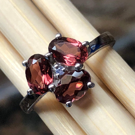 Natural 1.5ct Rhodolite Garnet 925 Solid Sterling Silver Engagement Ring Size 5, 6, 7, 8, 9 - Natural Rocks by Kala