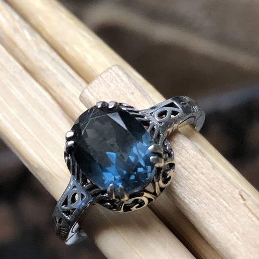 Natural 2ct London Blue Topaz 925 Solid Sterling Silver Engagement Ring Size 6, 8, 9 - Natural Rocks by Kala