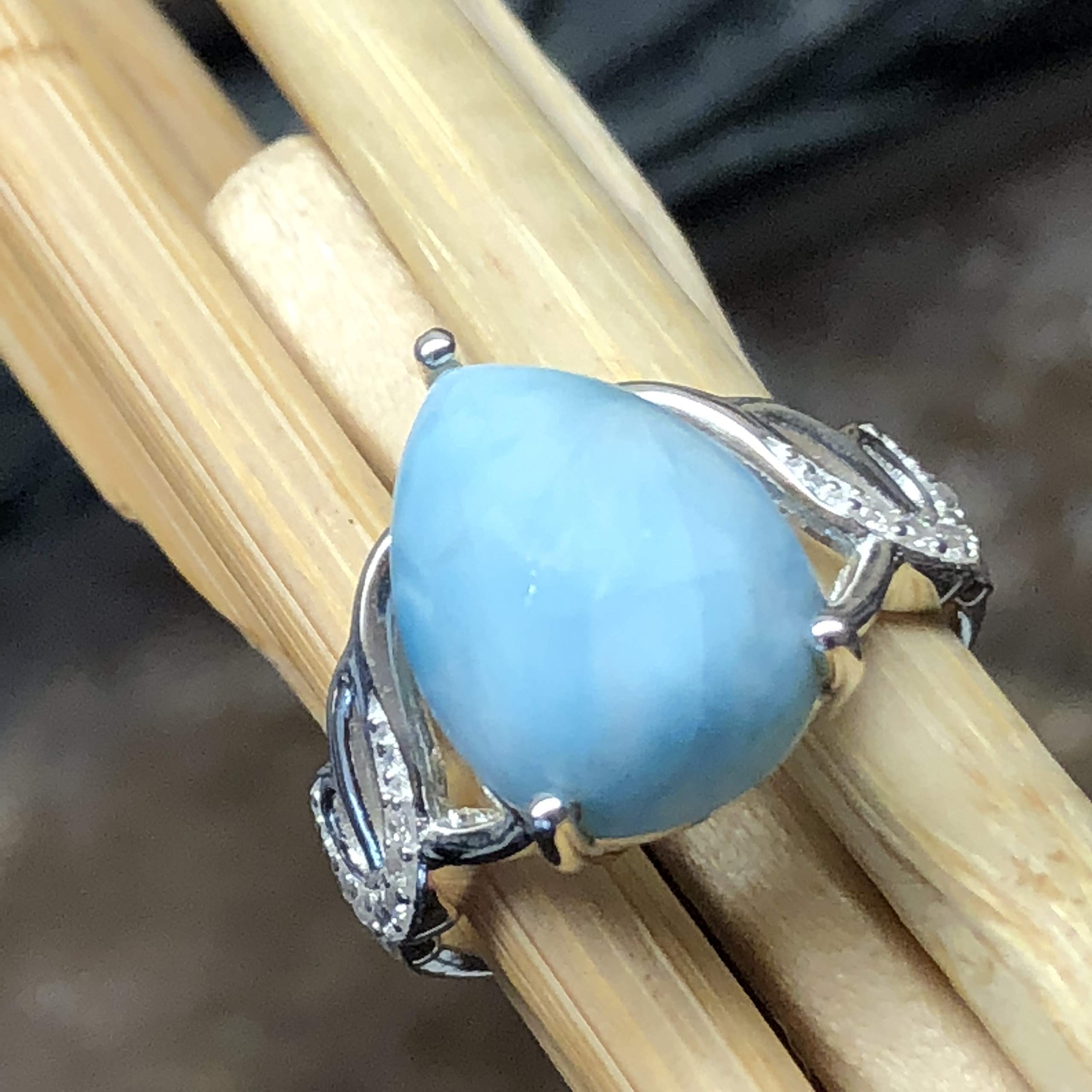 Natural Dominican Larimar 925 Solid Sterling Silver Engagement Ring Size 6, 7, 8, 9 - Natural Rocks by Kala