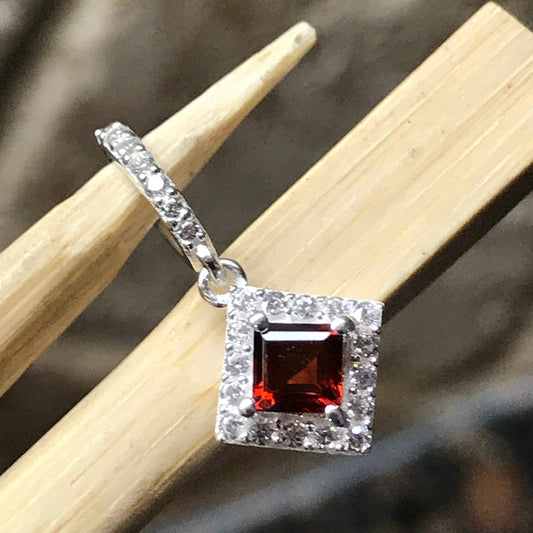 Genuine Pyrope Garnet 925 Solid Sterling Silver Pendant 20mm - Natural Rocks by Kala