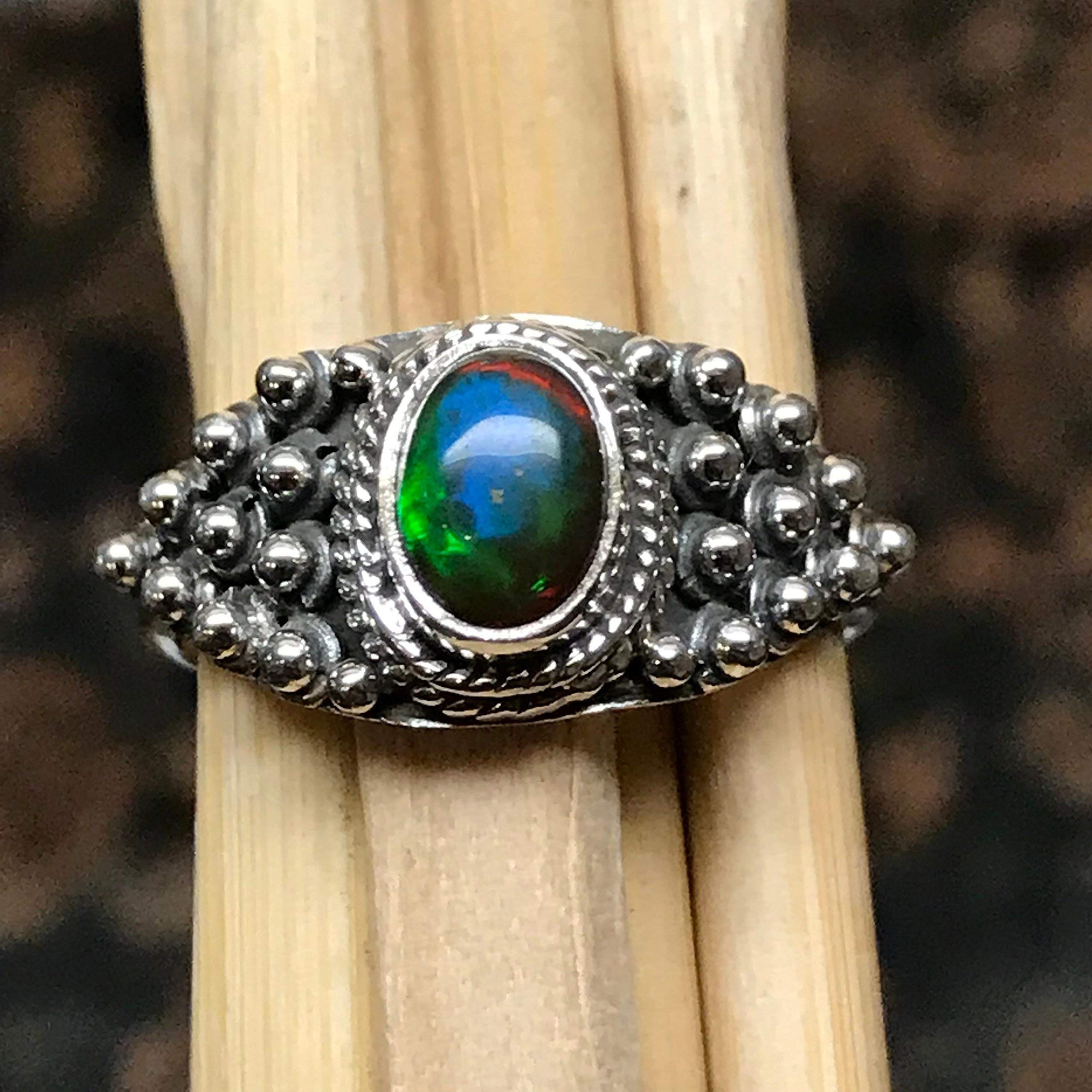 Genuine Chalama Black Opal 925 Solid Sterling Silver Engagement Ring Size 7, 8, 9 - Natural Rocks by Kala