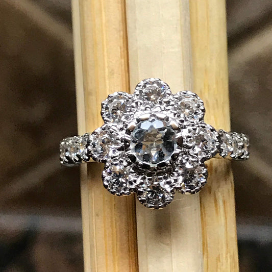 Natural Aquamarine, Accent Stone 925 Solid Sterling Silver Engagement Ring Size 6, 7, 8, 9 - Natural Rocks by Kala