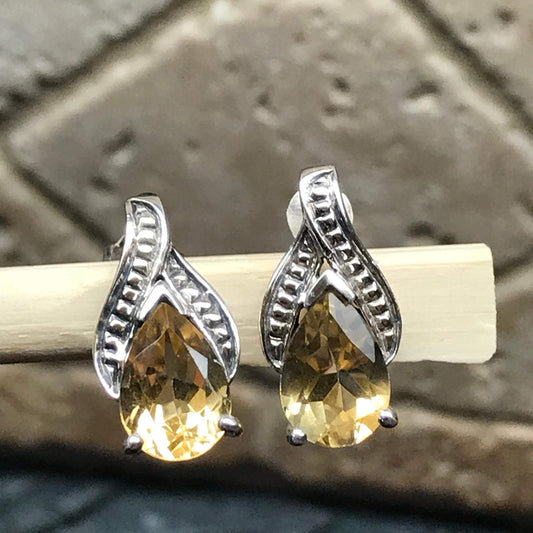 Natural 2.5ct Golden Citrine 925 Solid Sterling Silver Pear Earrings 18mm - Natural Rocks by Kala