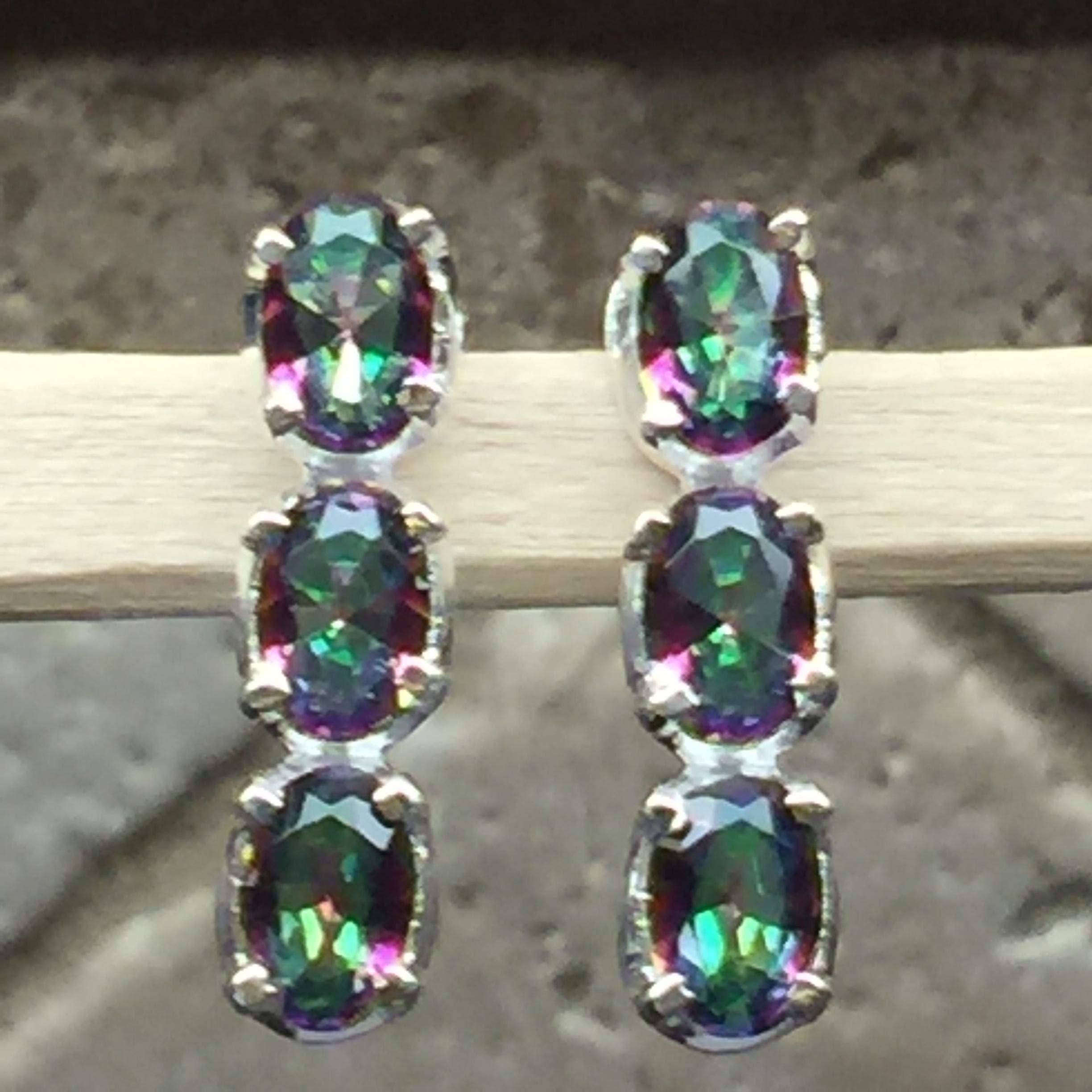 Gorgeous 2.5ct Mystic Topaz 925 Solid Sterling Silver Earrings 16mm - Natural Rocks by Kala