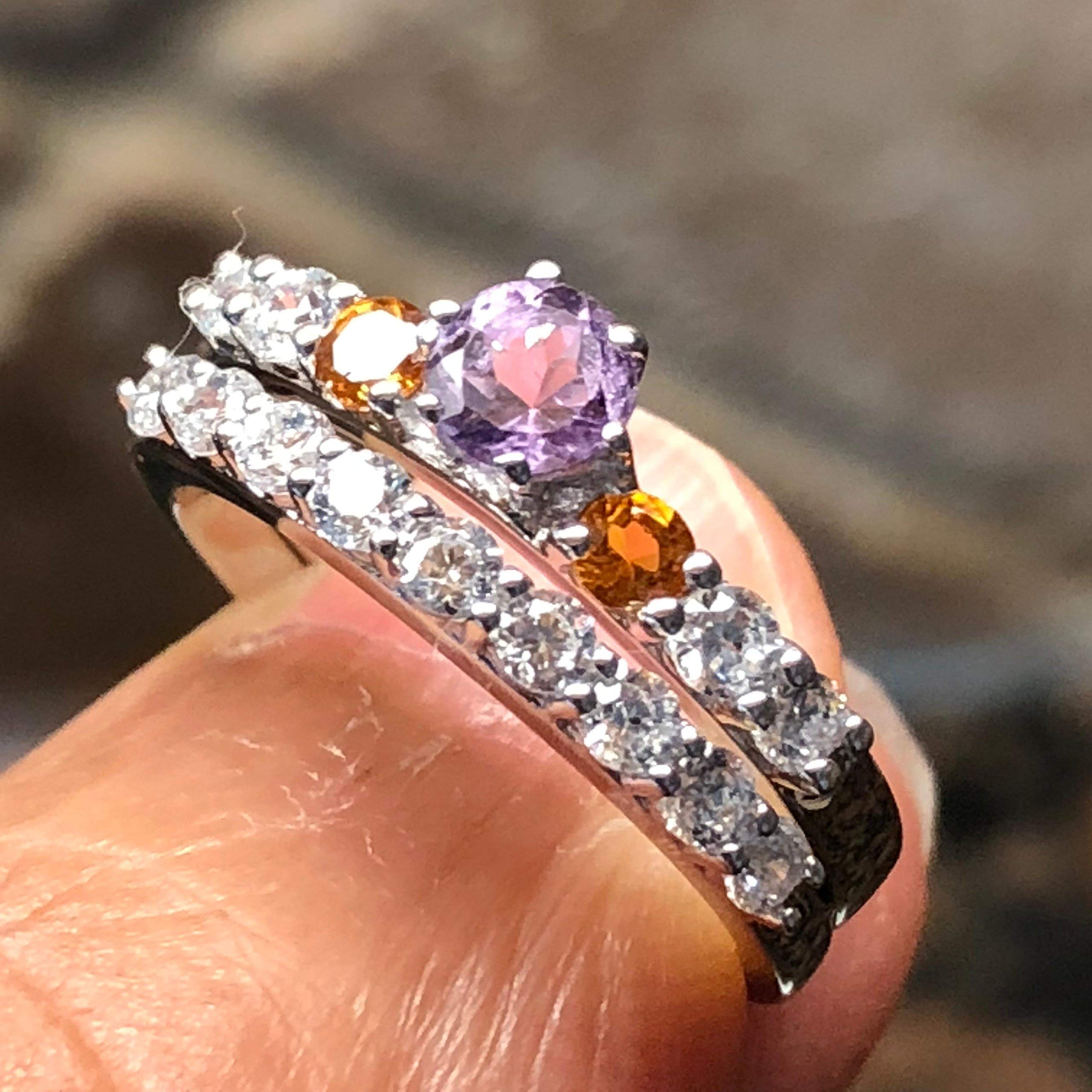 Natural Purple Amethyst, Citrine 925 Solid Sterling Silver Engagement Ring Size 6, 7, 8, 9 - Natural Rocks by Kala