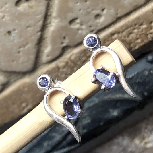 Natural Iolite 925 Solid Sterling Silver Earrings 18mm - Natural Rocks by Kala