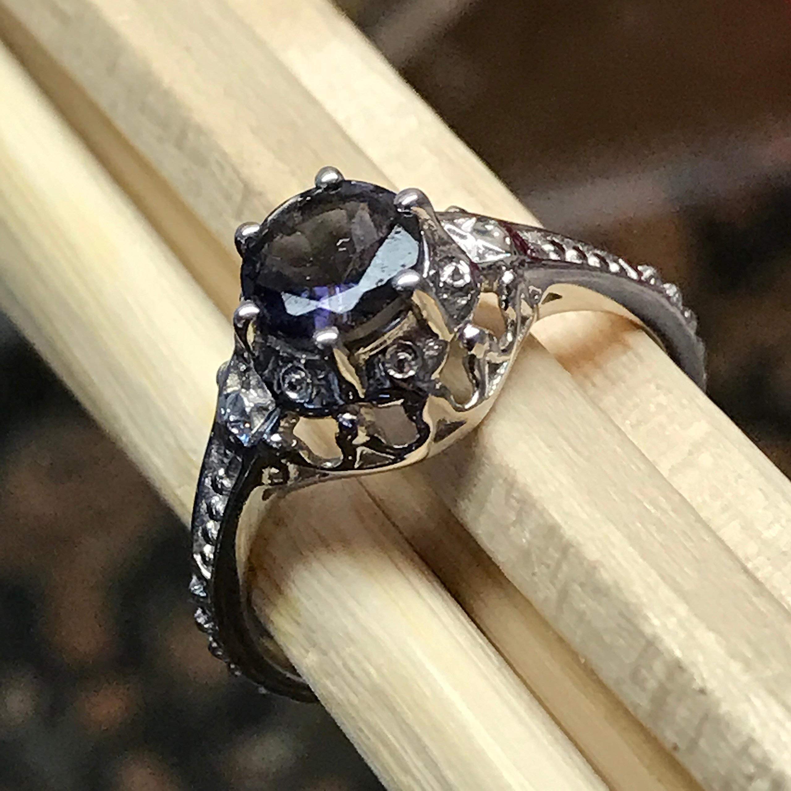 Natural 1ct Iolite 925 Solid Sterling Silver Engagement Ring Size 6, 7, 8 - Natural Rocks by Kala
