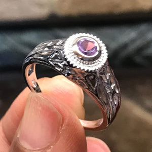 Natural Purple Amethyst 925 Solid Sterling Silver Engagement Ring Size 6, 7, 8 - Natural Rocks by Kala