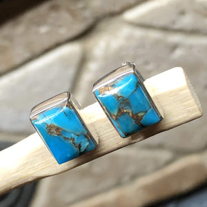 Blue Turquoise 925 Solid Sterling Silver Earrings 8mm - Natural Rocks by Kala