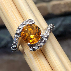 Natural 2ct Golden Citrine, White Diamond 925 Solid Sterling Silver Engagement Ring Size 6, 7, 8, 9 - Natural Rocks by Kala