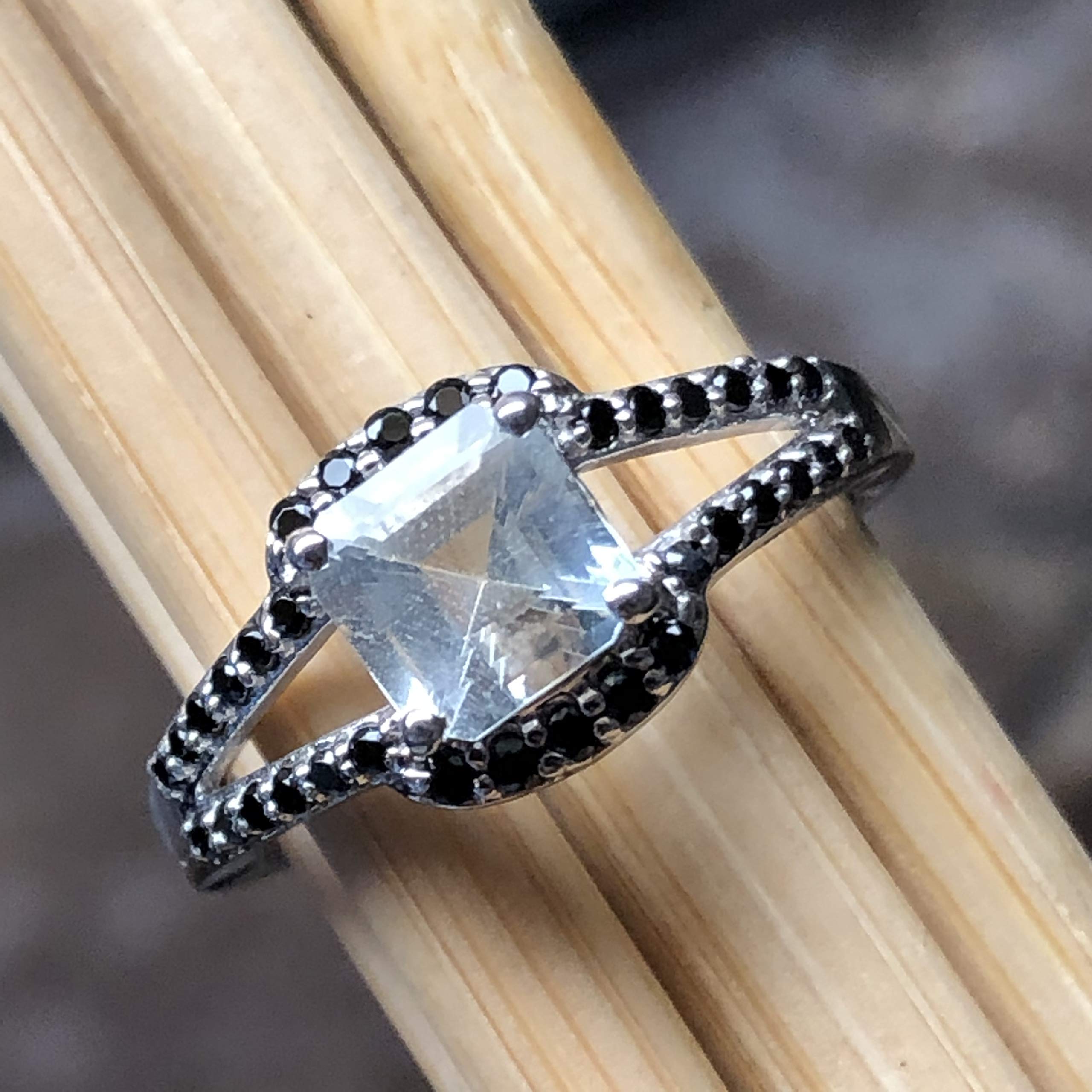 Natural 1ct Blue Aquamarine, Spinel 925 Solid Sterling Silver Engagement Ring Size 6, 7, 8, 9 - Natural Rocks by Kala