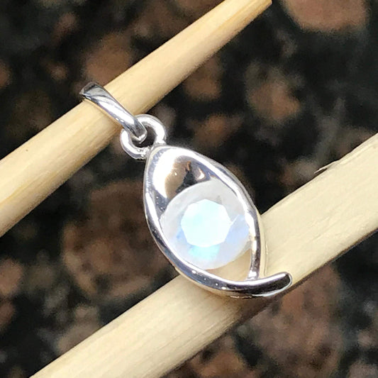 Natural Rainbow Moonstone 925 Solid Sterling Silver Pendant 20mm - Natural Rocks by Kala