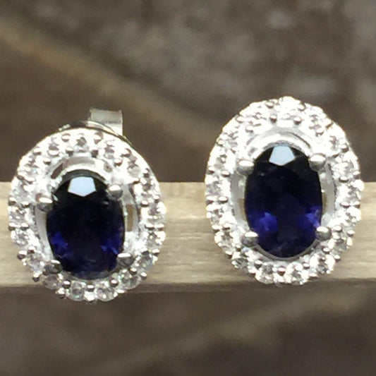 Natural 2ct Iolite 925 Solid Sterling Silver Earrings 10mm - Natural Rocks by Kala